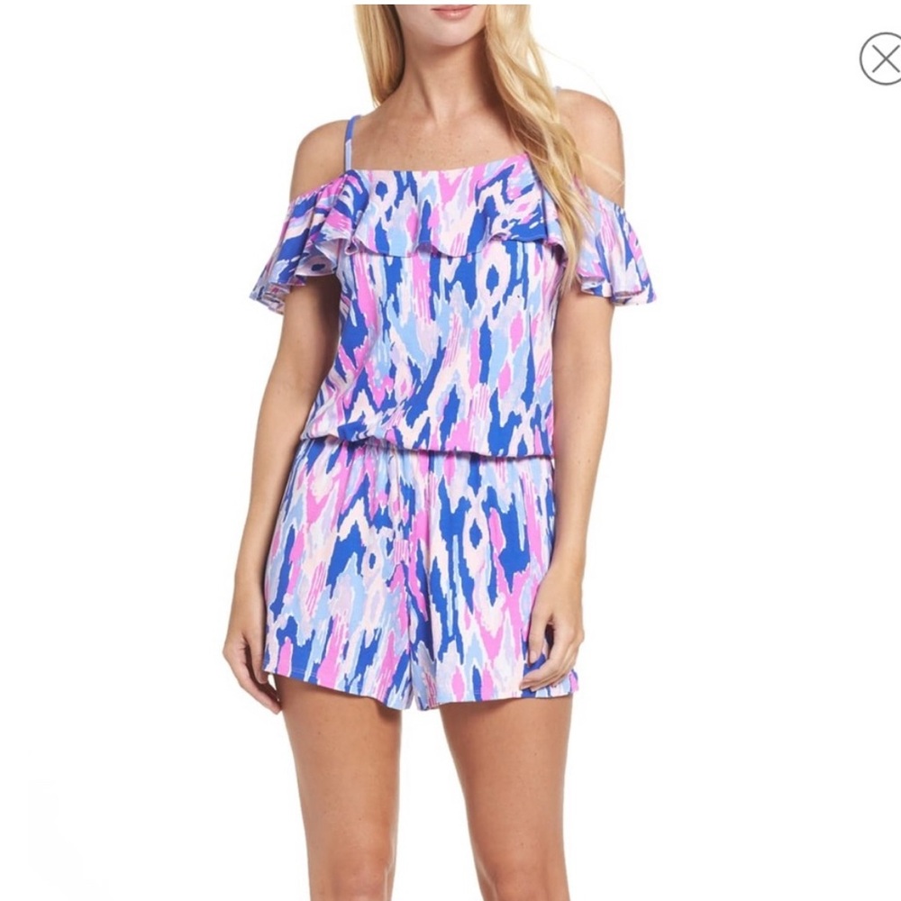 Lilly Pulitzer Pink Blue Purple Off Shoulder Klea Romper Amethyst Size M